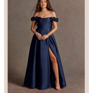 Elegant Navy Off-Shoulder Evening Gown